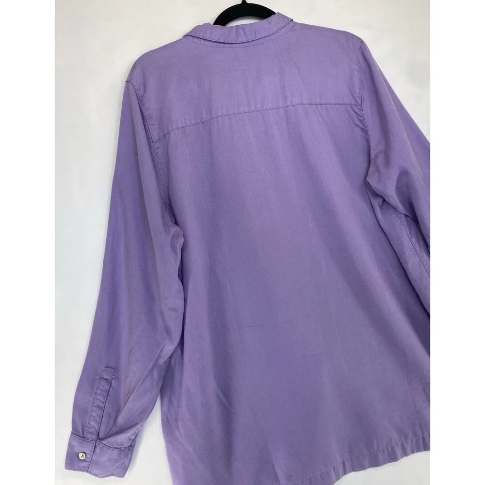 J Jill Blouse Women’s Sz Medium Long tall Purple Button Down Tencel Button Down